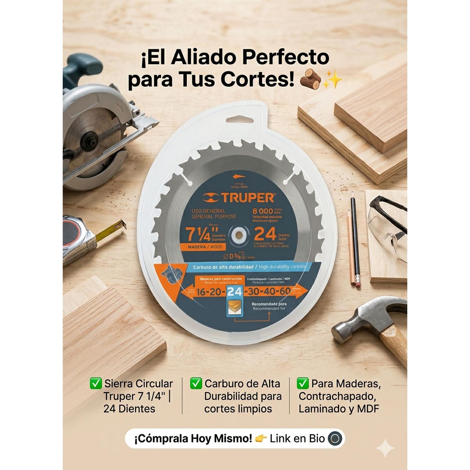 Disco Sierra Circular 7 1/4 Pulgadas 24 Dientes Truper image number 4.0