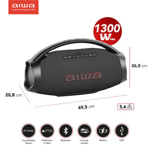 Parlante Portatil Inal&aacute;mbrico Bluetooth Aiwa Ipx6 Con Tws 130w Aw-h51bt Negro