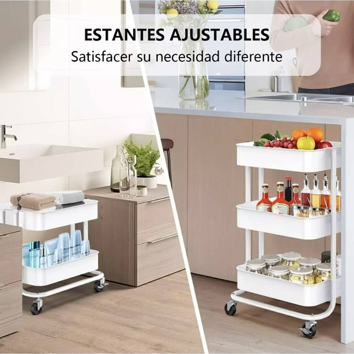 Carro Organizador Mueble Estante De Almacenamiento 3 Nivele Color Blanco image number 1.0