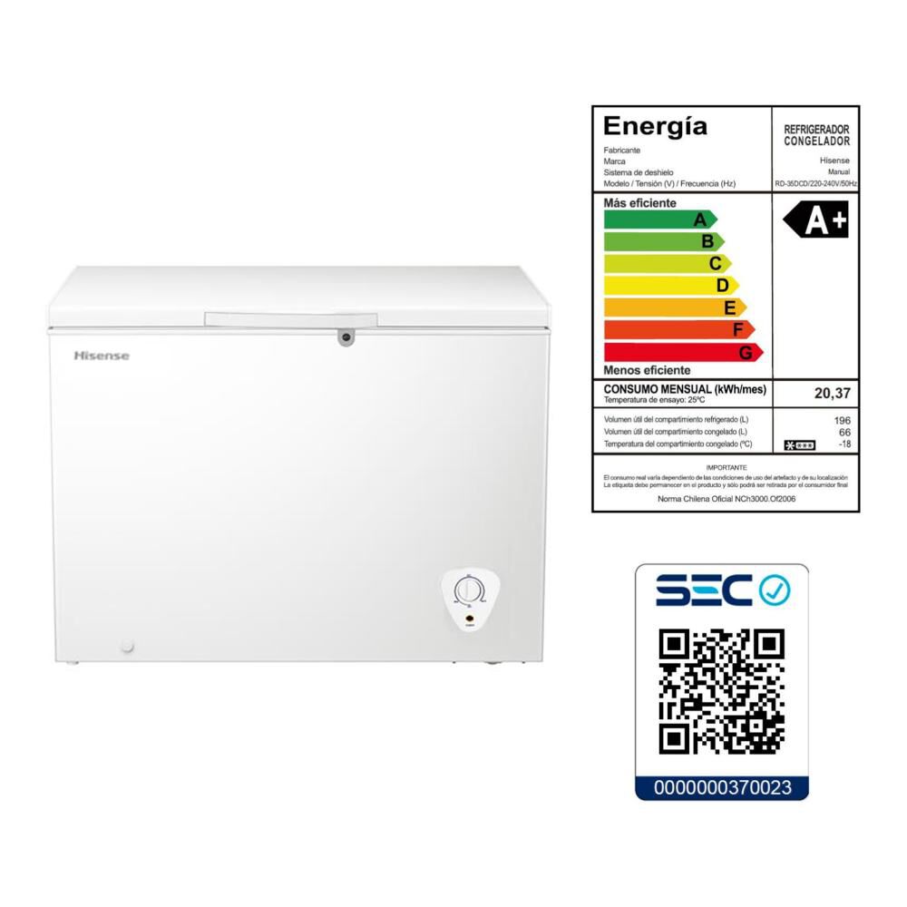 Freezer Horizontal Hisense FC-39DD / Frío Directo / 297 Litros / A+ image number 4.0