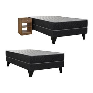 Cama Europea Celta Apolo Black / 1 Plaza / Base Normal + Velador