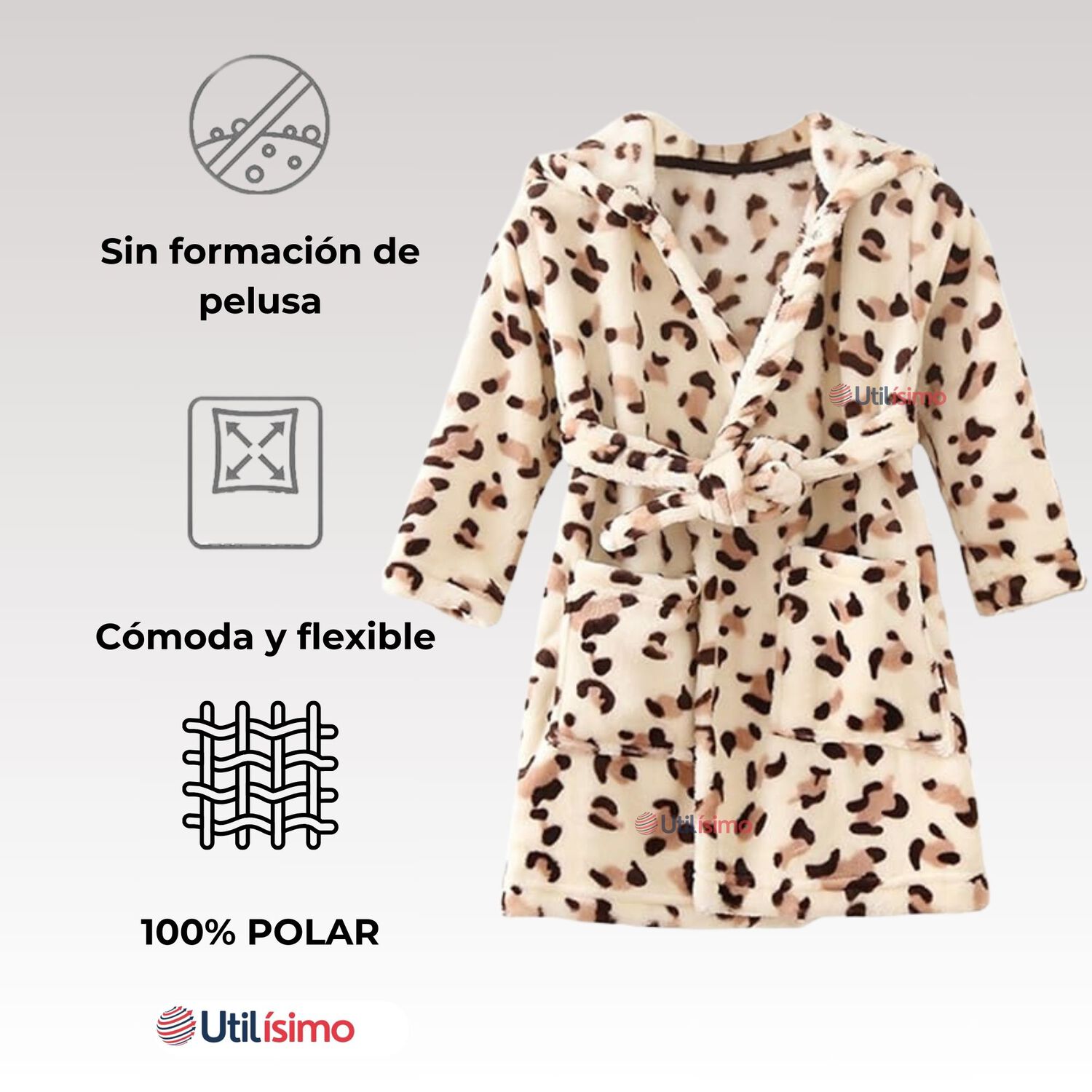 Bata De Ba&ntilde;o Capucha Bolsillos Ni&ntilde;o Ni&ntilde;a Polar Animal Print image number 3.0