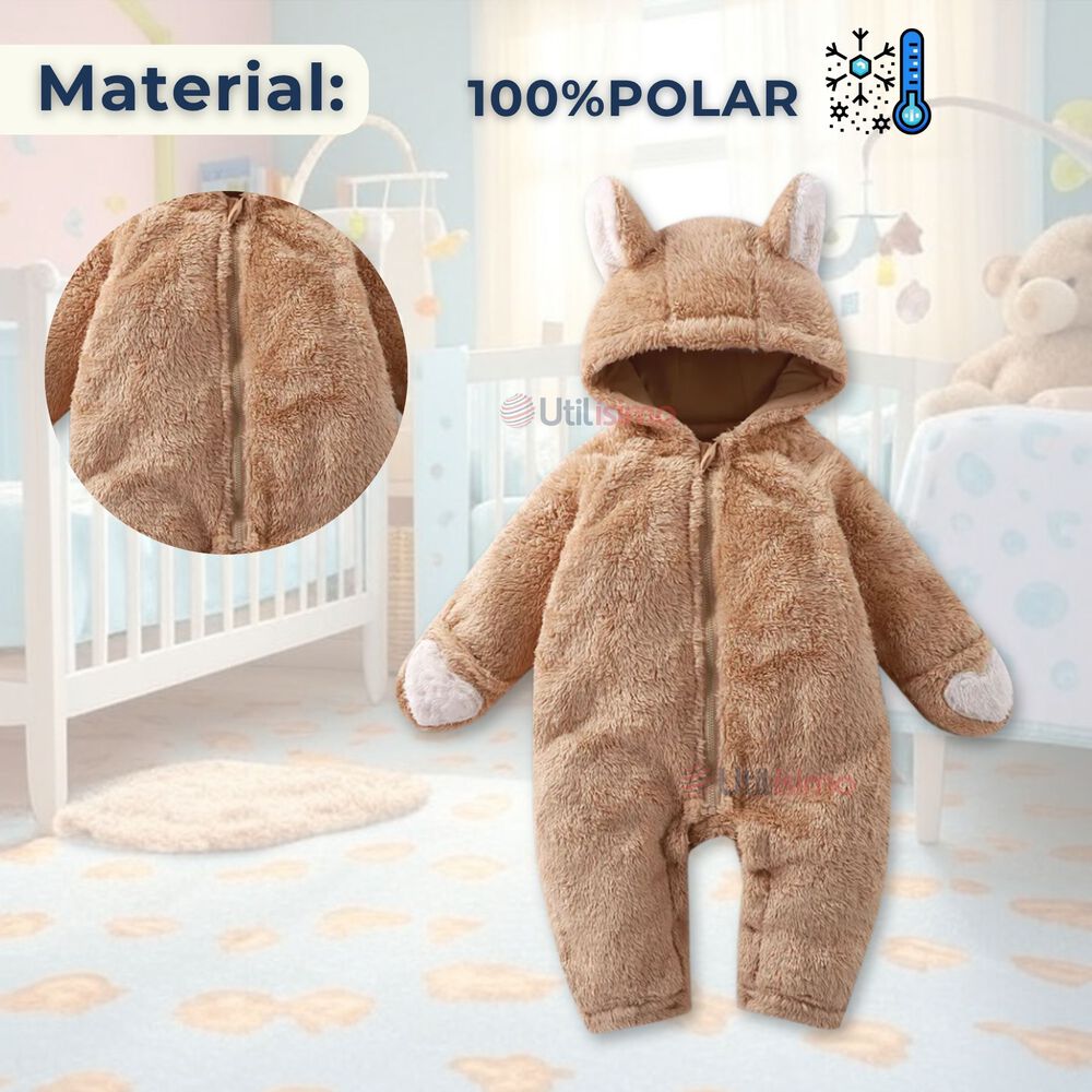 Enterito Osito Polar Con Capucha Marron Beb&eacute; image number 1.0
