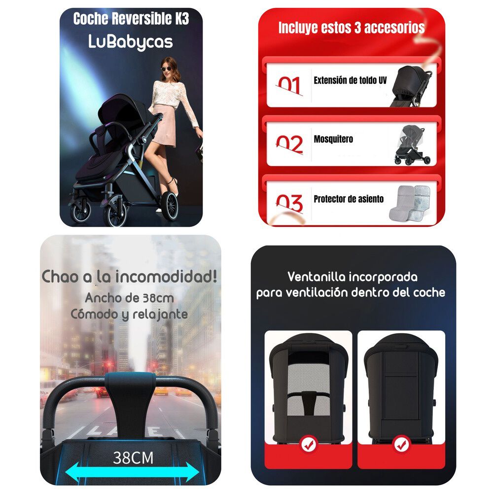 Coche De Paseo Reversible Premium Lubabycas Universo image number 5.0