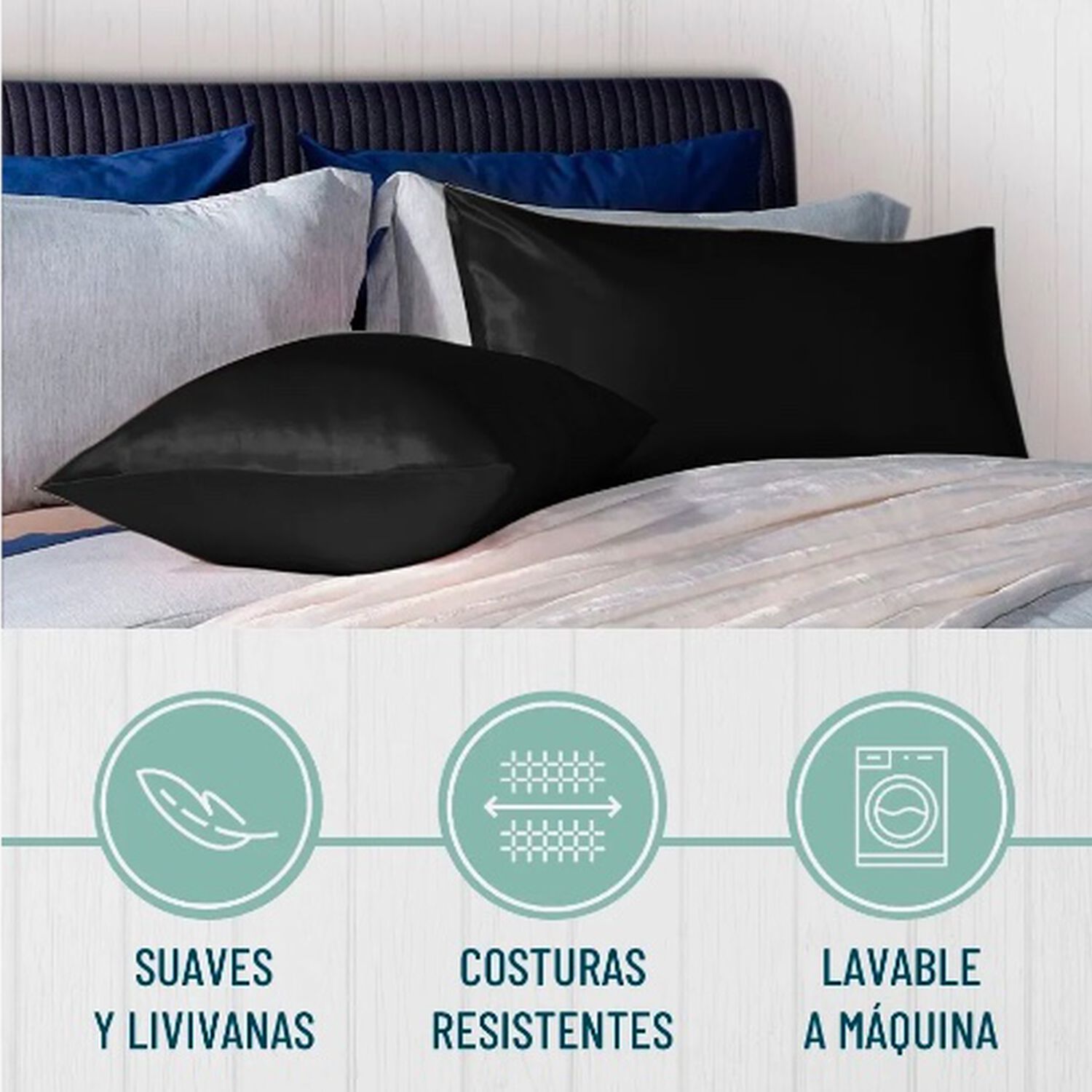 Funda Almohada Satin 76cm Negro image number 1.0