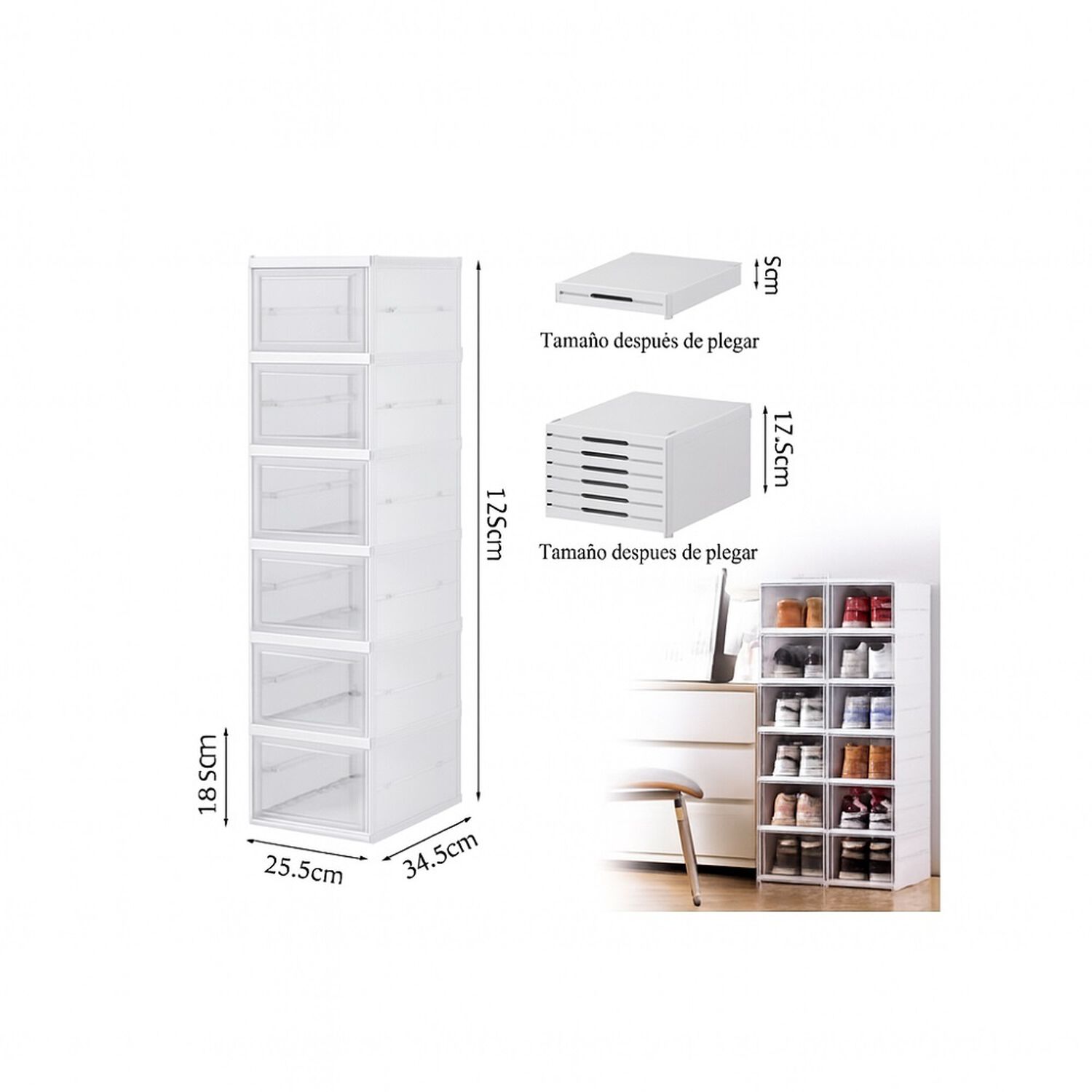 Zapatera Plegable Cajas Organizadoras 6 Niveles Transparente image number 1.0