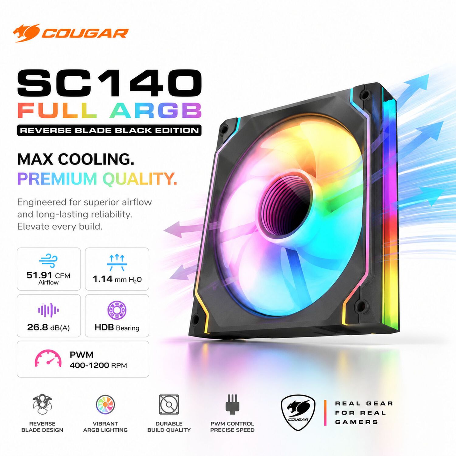 Ventilador Gamer Cougar Full Argb Ultra Compacto 140mm image number 9.0