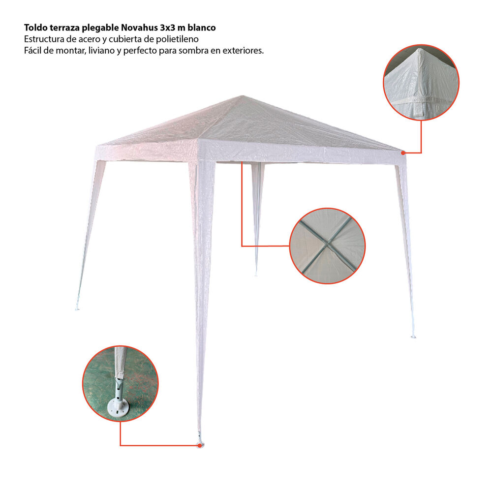 Toldo De Terraza 3x3 M Plegable Pe Blanco image number 3.0