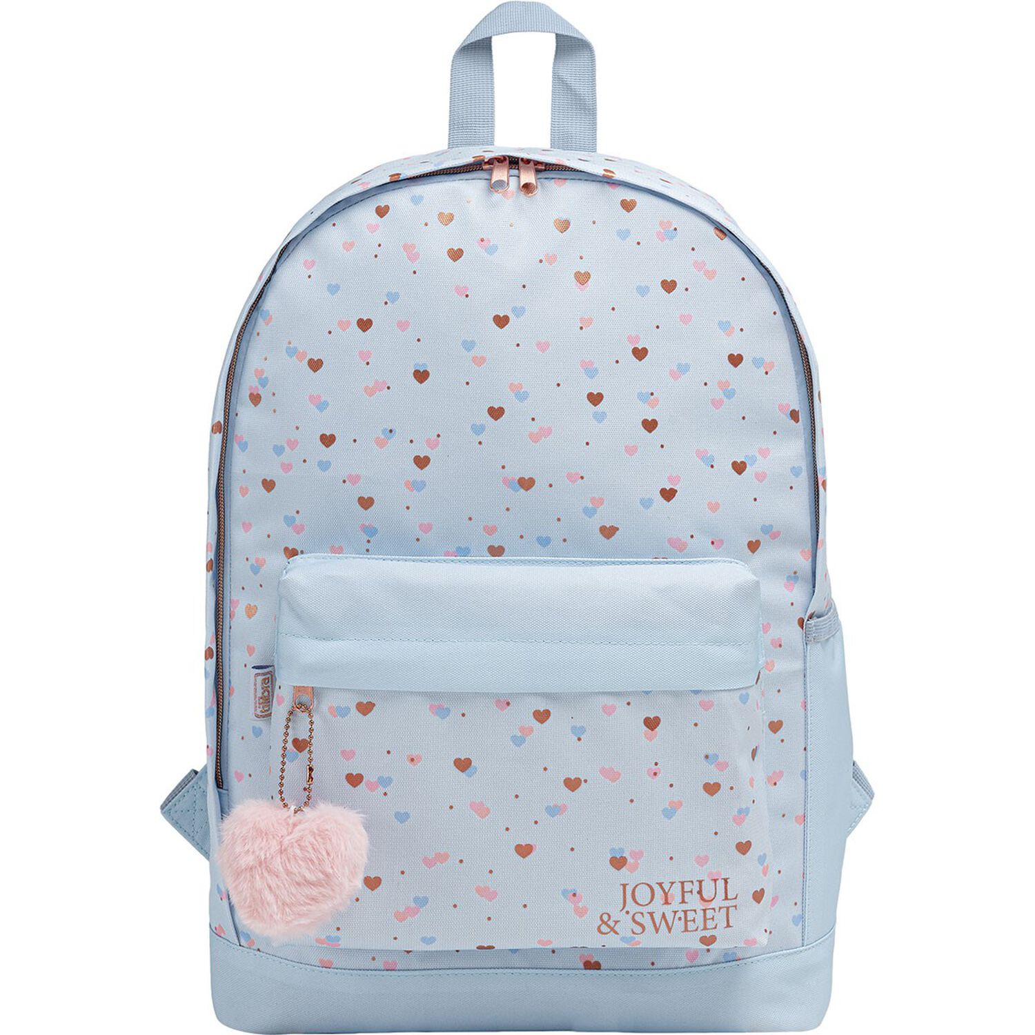 Tilibra Mochila Con Pomp&oacute;nde Coraz&oacute;n Joyful Y Sweet Azul 29x43x12cm image number 0.0