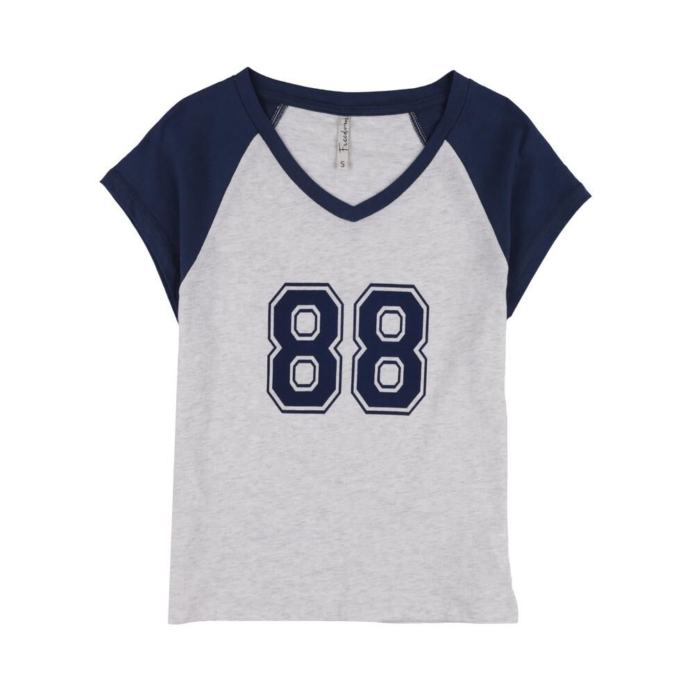 Polera Print Varsity Manga Corta Cuello V Mujer Freedom image number 0.0