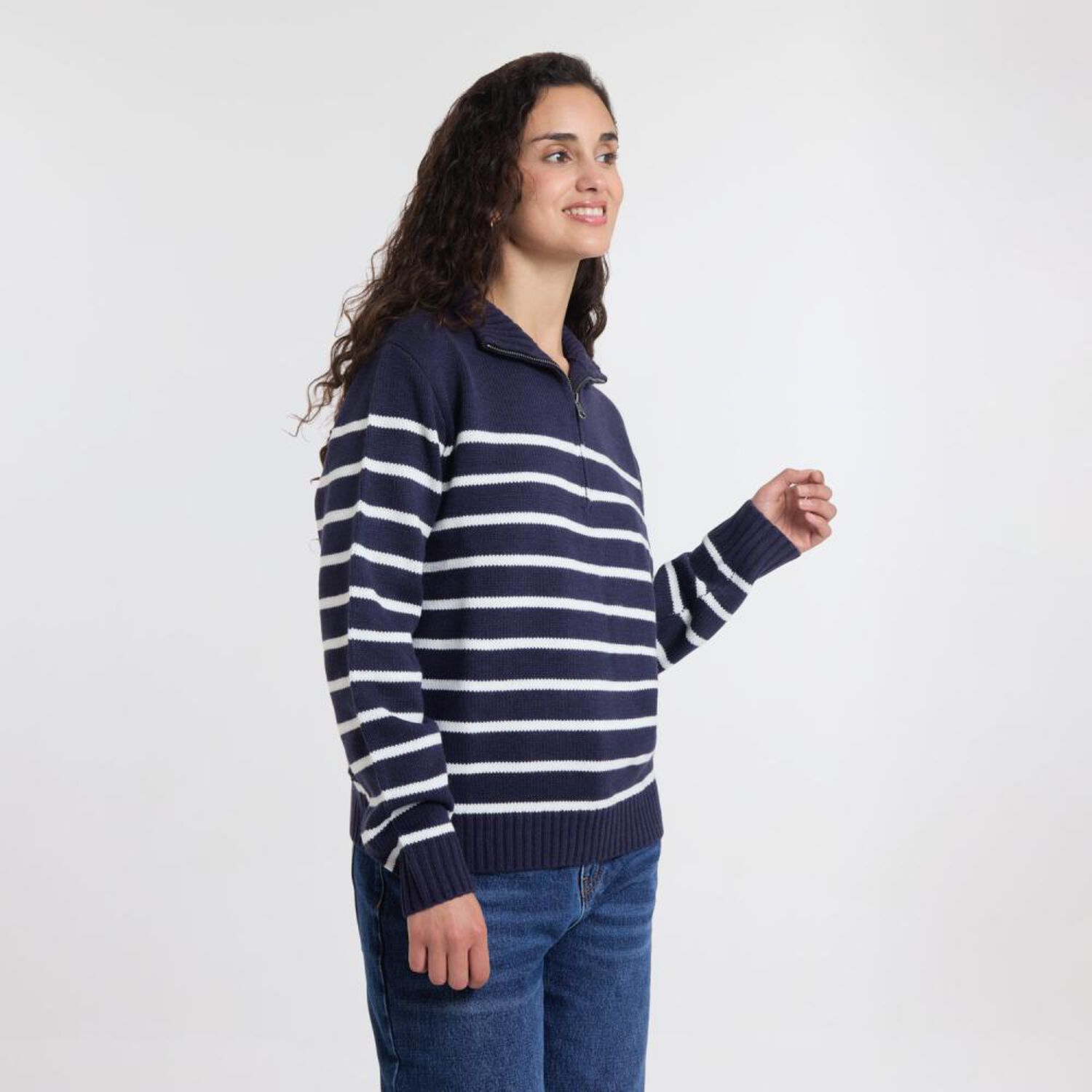 Sweater Rayas Manga Larga Cuello Alto Medio Cierre Mujer Freedom image number 2.0
