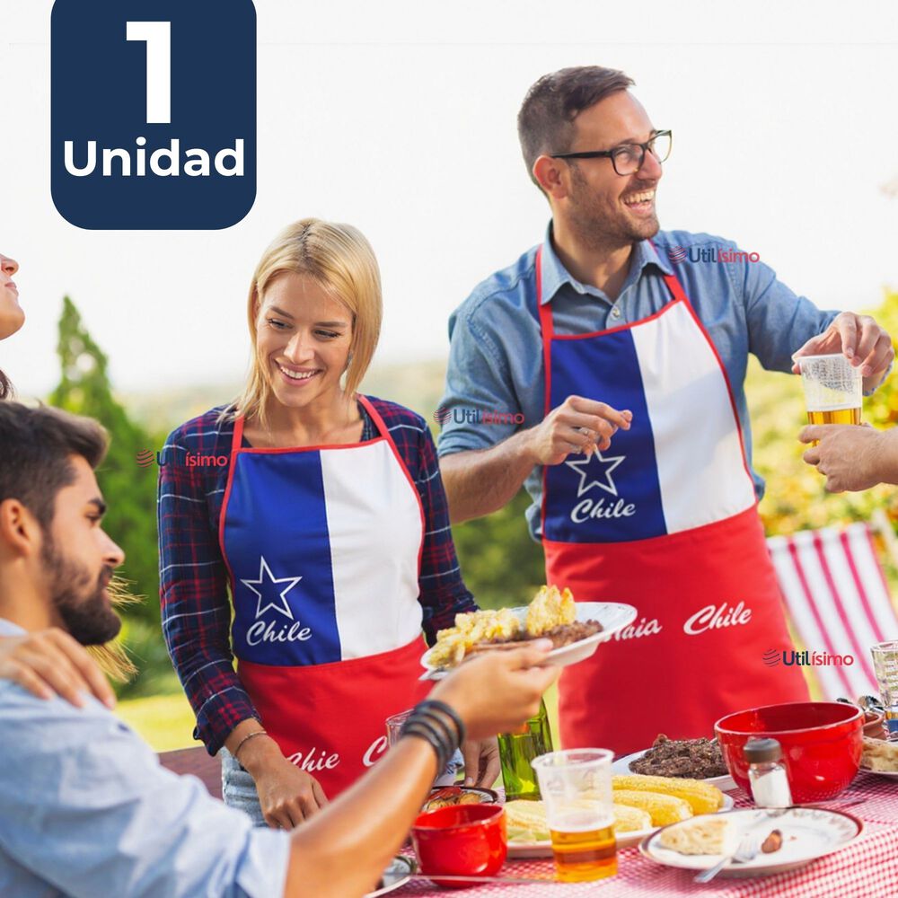 Delantal Cocina Fiestas Patrias Bandera Chilena 60x90 Cm Viva Chile image number 0.0