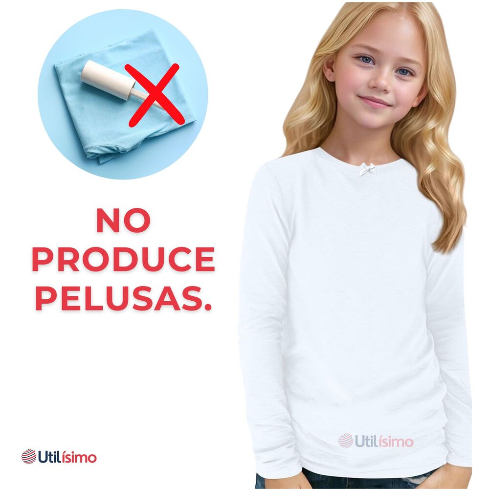 Pack 3 Camisetas Algodón Manga Larga Polera Niña Primera Capa Cuello Redondo Blanca image number 8.0