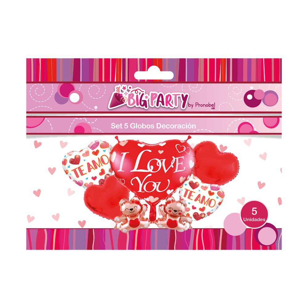 Set 5 Globos Corazon Impreso San Valentin Big Party image number 0.0