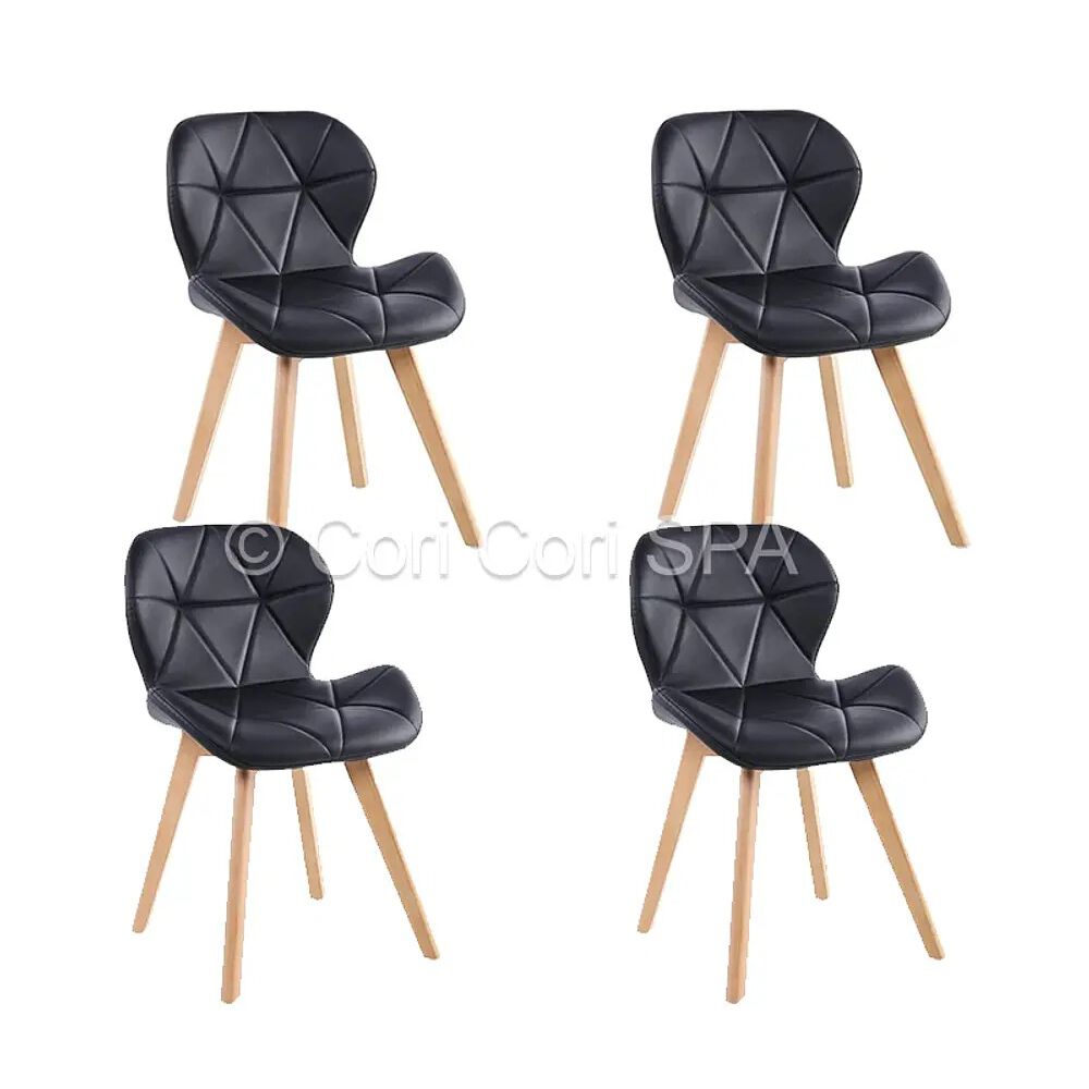 Juego De Comedor Madrid 140x80cms + 4 Sillas Mariposa Ecocuero Wood Negra image number 2.0