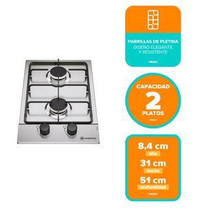 Encimera A Gas 2 Platos Parrilla Pletina Km2gx Inox
