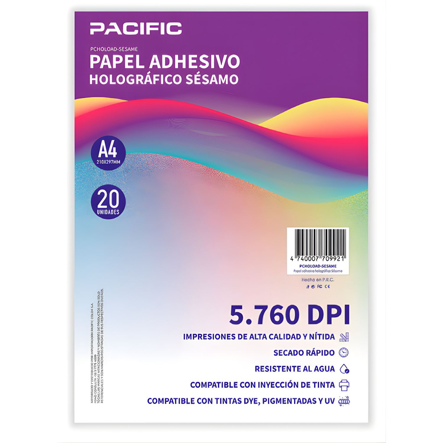 Papel Adhesivo Holografico 20 Hojas S&eacute;samo A4 - Ps image number 0.0