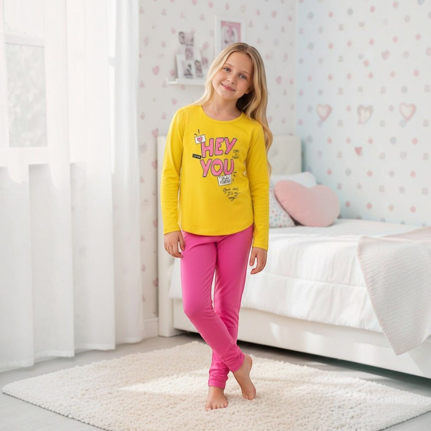 Pijama Ni&ntilde;a Estampado Hey You Amarillo image number 0.0
