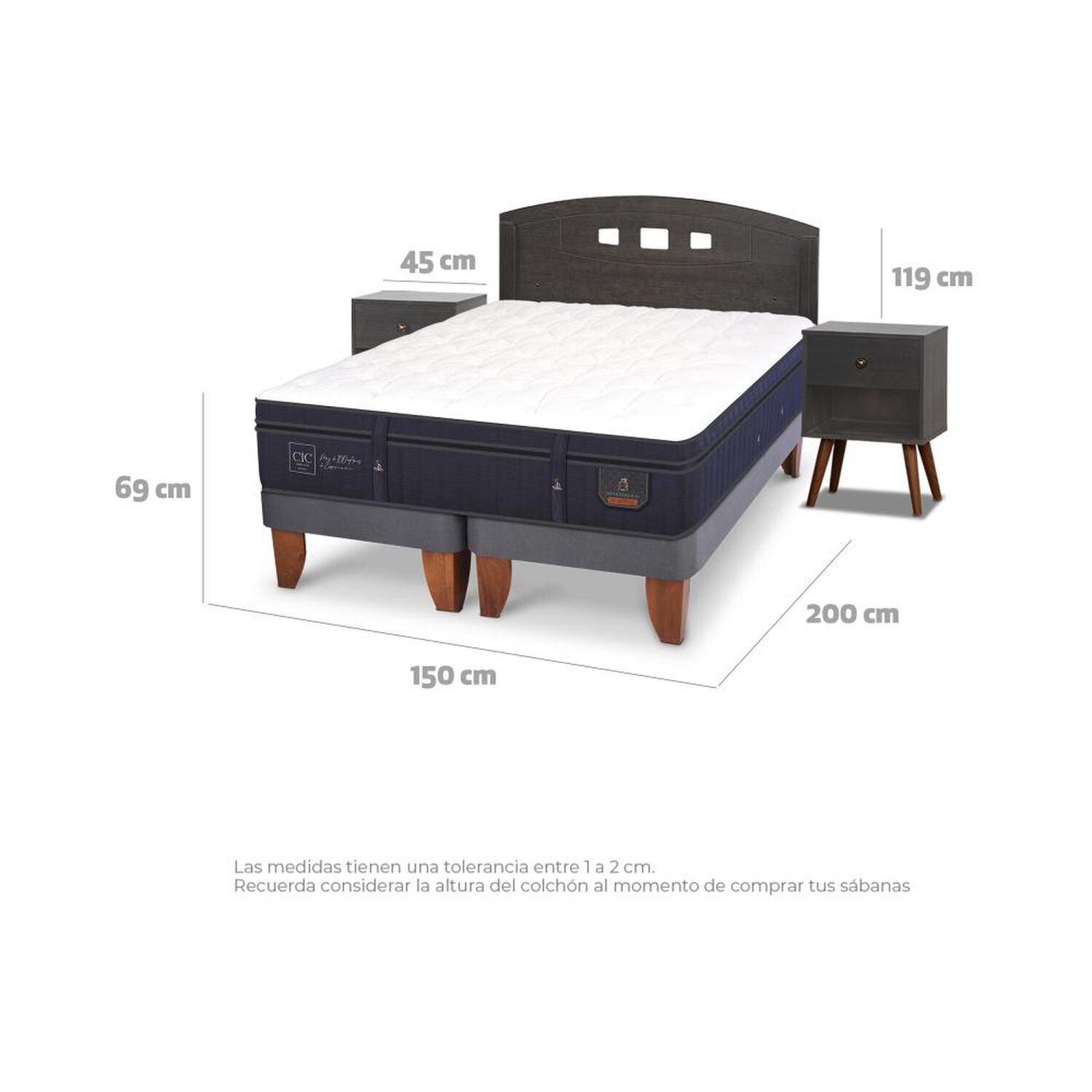 Cama Europea Cic Super Premium / 2 Plazas / Base Dividida + Set De Maderas image number 3.0