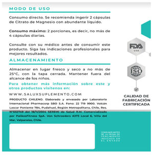 3 Citrato De Magnesio Salux /180 Capsulas/600mg Porcion