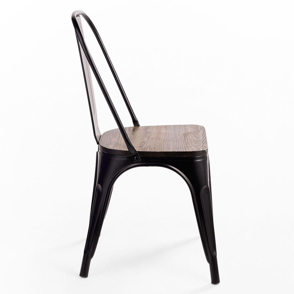 Silla Tolix Vintage Con Asiento De Madera - Negro image number 3.0