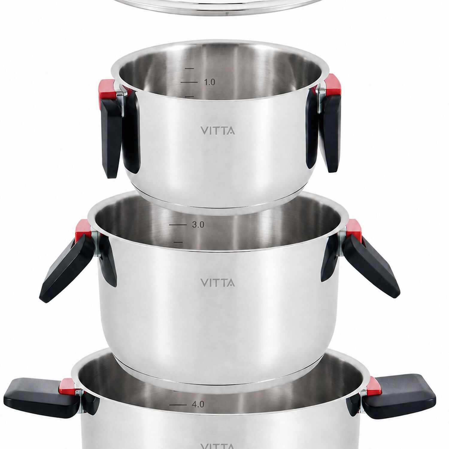 Bater&iacute;a De Cocina 6 Piezas Acero Inox Con Asas Retr&aacute;ctiles Y Apta Para Inducci&oacute;n Modelo Spazio Marca Vitta image number 1.0