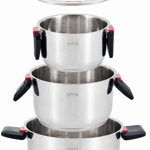 Bater&iacute;a De Cocina 6 Piezas Acero Inox Con Asas Retr&aacute;ctiles Y Apta Para Inducci&oacute;n Modelo Spazio Marca Vitta