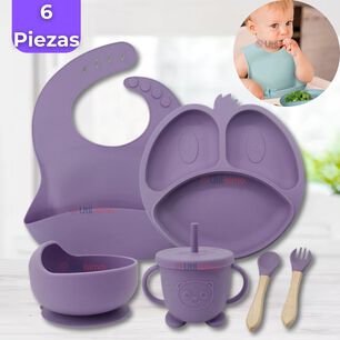 Set De Alimentaci&oacute;n Beb&eacute; Silicona De Formas 6 Piezas Libre Bpa Color Lila
