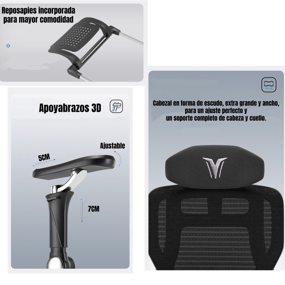 Silla De Escritorio Reclinable Con Reposapies E16 Negra image number 4.0