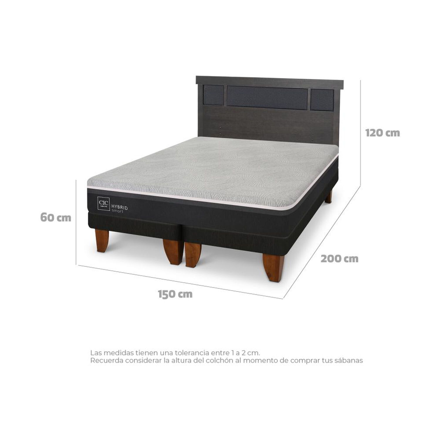 Cama Europea Cic Hybrid Smart / 2 Plazas / Base Dividida + Respaldo image number 3.0