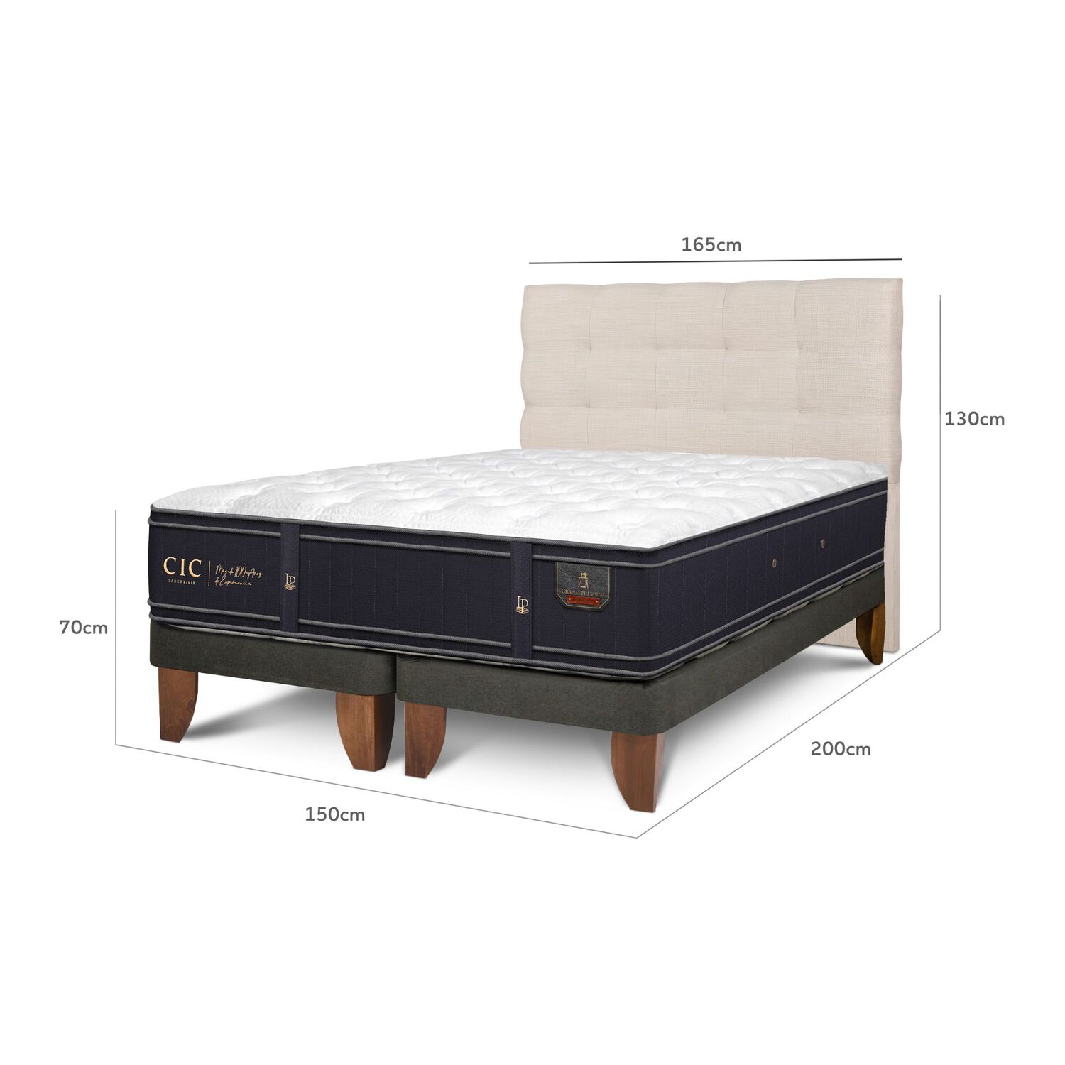 Cama Europea Cic Grand Premium / 2 Plazas / Base Dividida + Respaldo image number 2.0
