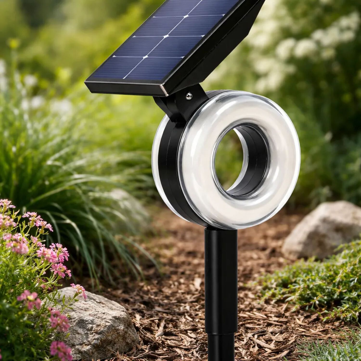 Foco Solar Led Ideal Para Jard&iacute;n Exterior Rgb Estaca Negro image number 1.0