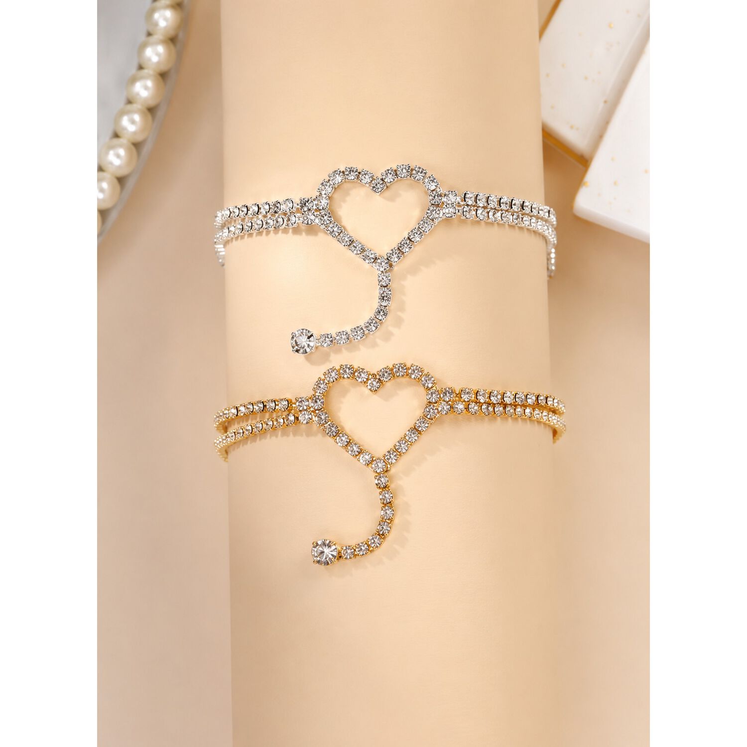 Pulsera Tobillera Diamante De Imitaci&oacute;n Adorno De Coraz&oacute;n image number 2.0