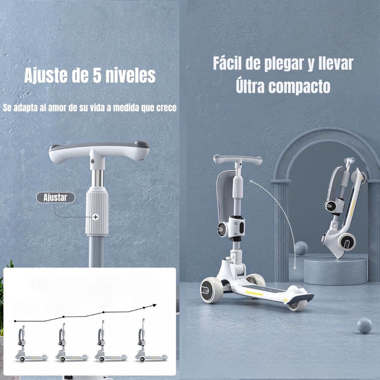Scooter 3 Ruedas 2 En 1 &Uacute;ltra Resistente Lubabycas Gris image number 11.0