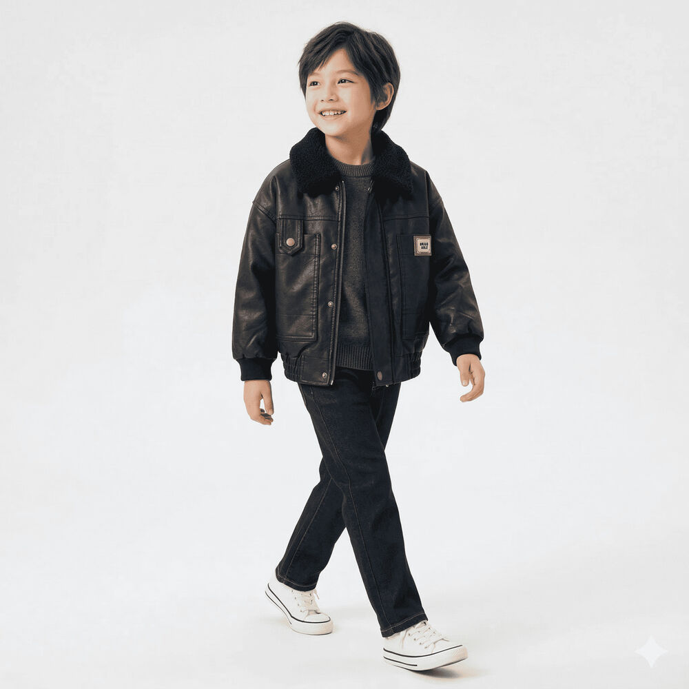 Chaqueta Aviador Ni&ntilde;o Cuero Sint&eacute;tico Forrada Invierno image number 1.0