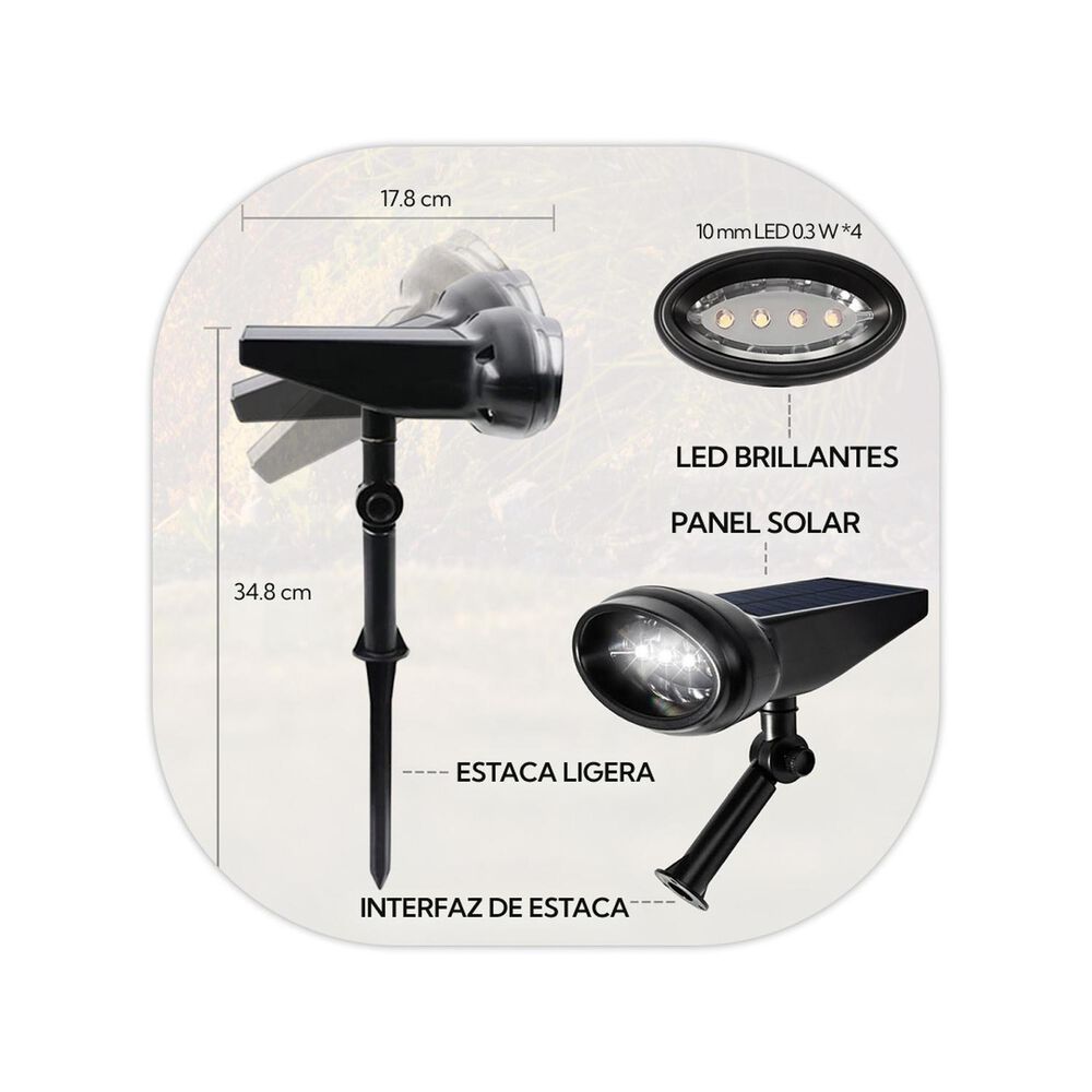 Pack 2 Foco Estaca Para Exterior Led Solar Contra Agua image number 1.0