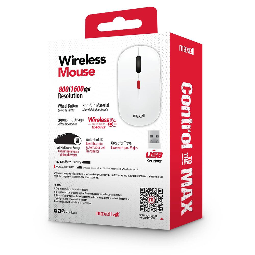 Mouse Inal&aacute;mbrico Maxell 1200 Dpi Mowl-100 Blanco image number 3.0