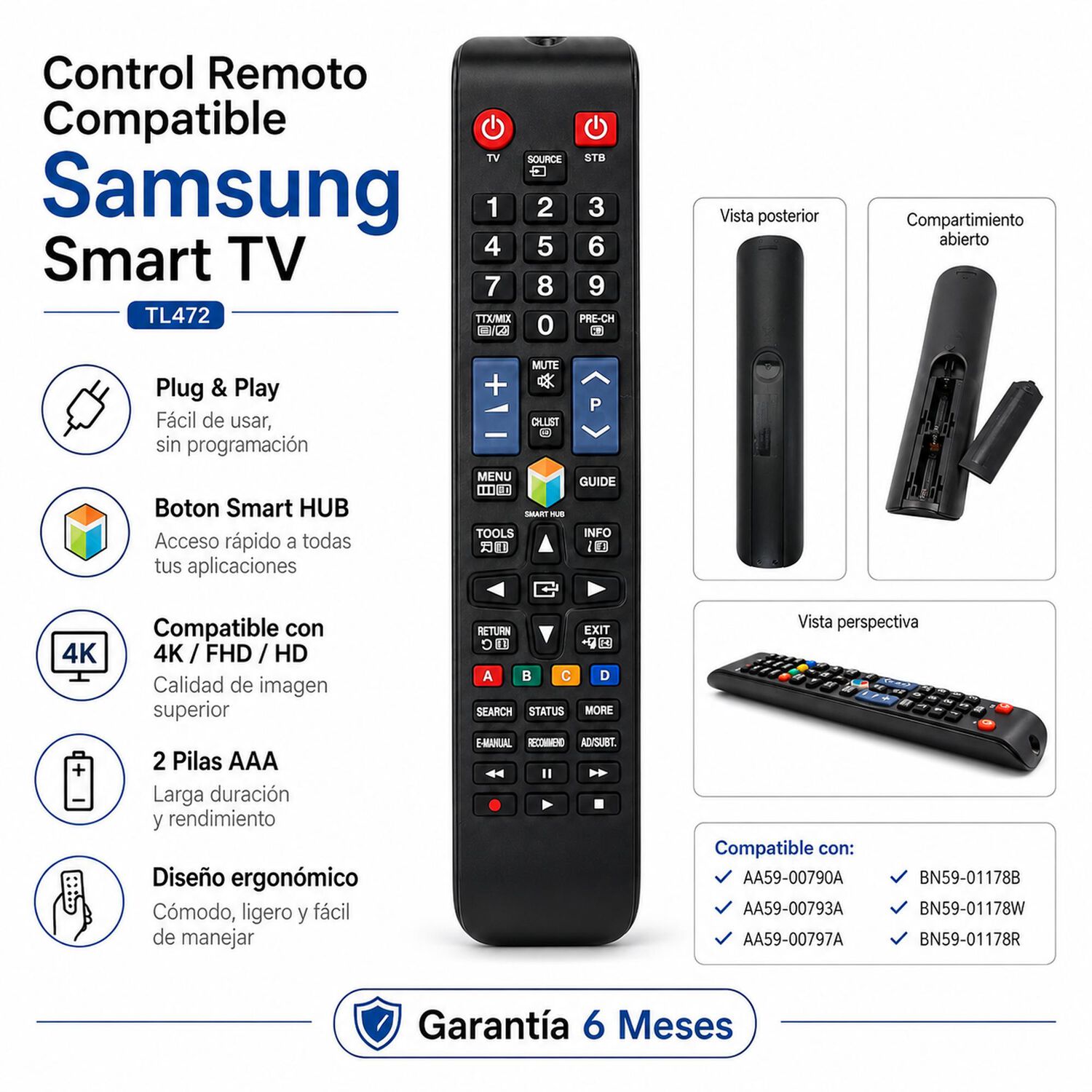 Control Remoto Compatible Samsung Smart Tv Ultima Generaci&oacute;n Tl472 image number 5.0
