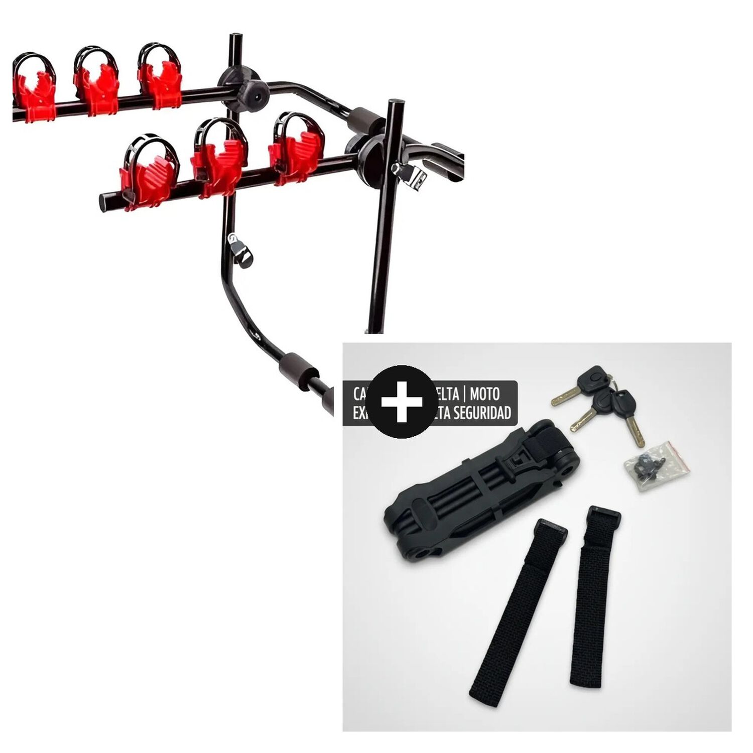 Kit Porta Bicicletas 3 Soportes + Candado Expansible Negro image number 0.0