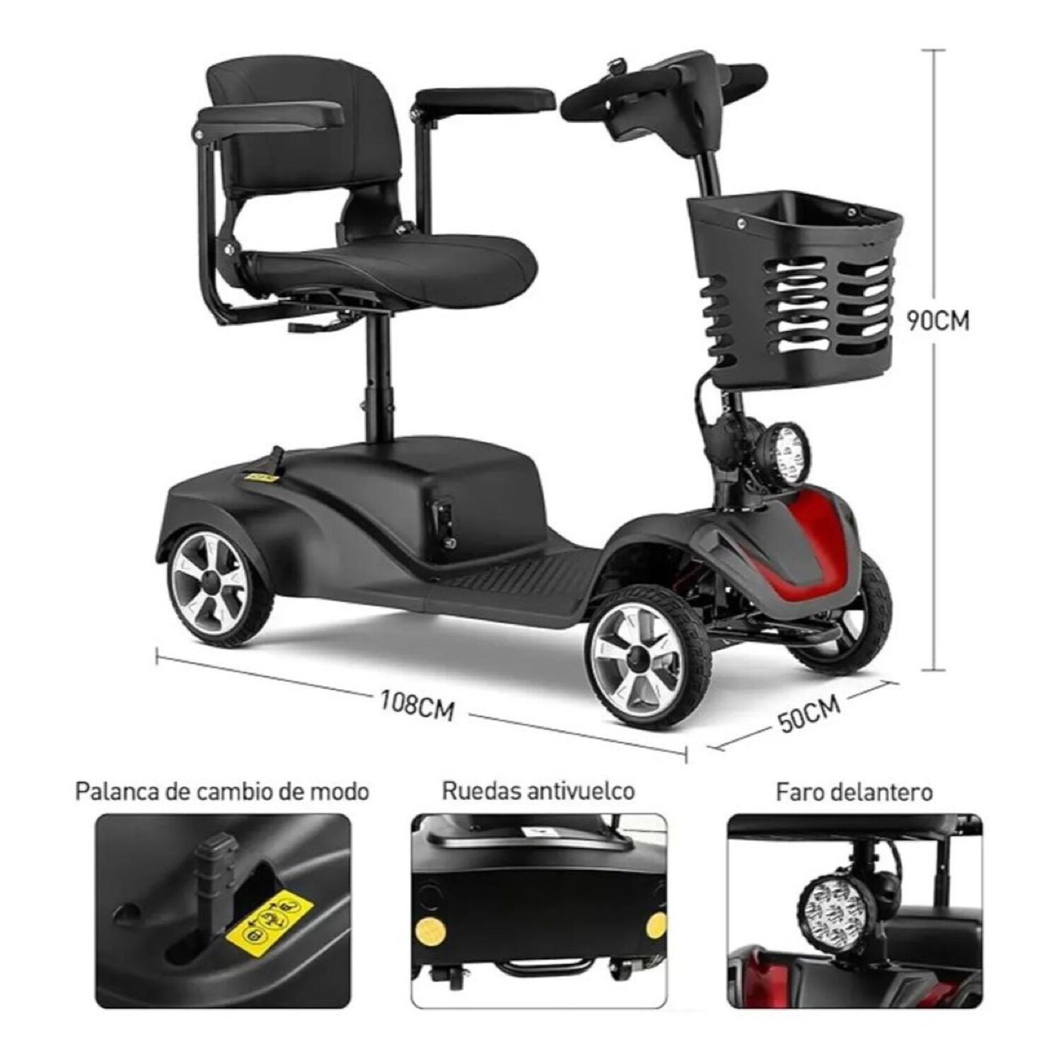 Scooter El&eacute;ctrico Con Asiento Pantalla Lcd Plegable Cuatro Ruedas Asiento 360 Grados Negro image number 3.0