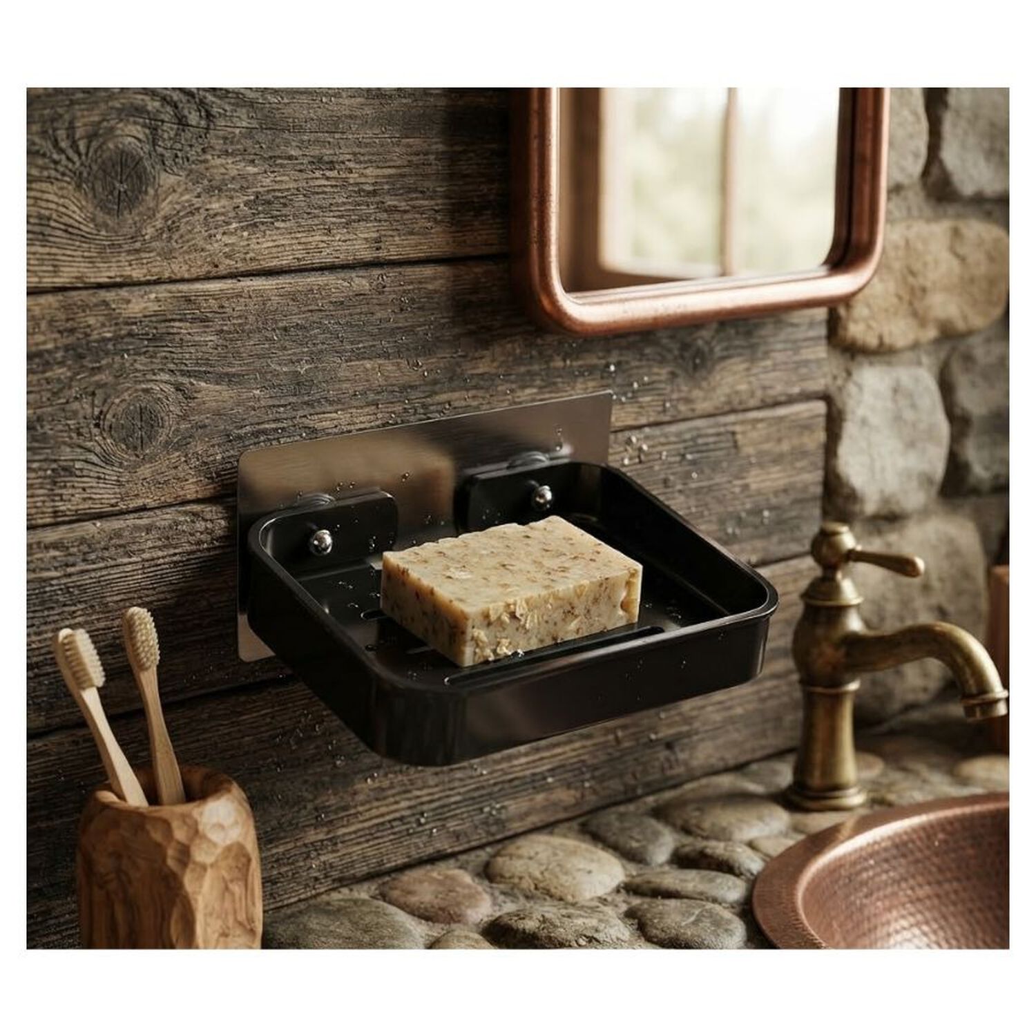 Organizador Jabonera Negra Adhesiva Ba&ntilde;o Dise&ntilde;o Moderno image number 2.0