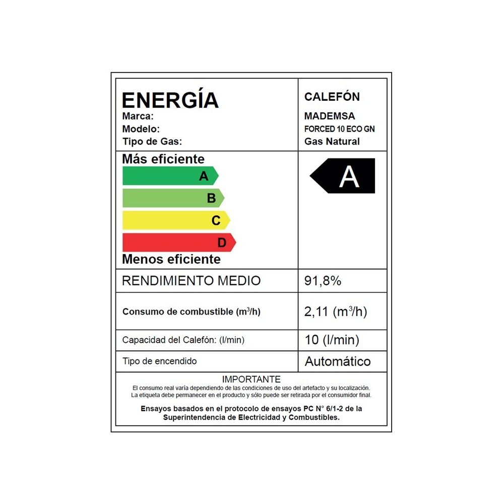 Calefont Gas Natural 10 Litros Tiro Forzado Forced 10 Eco image number 10.0