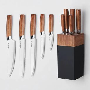 Set Cuchillos Cocina 6 Piezas Con Mango De Madera Negro Madera