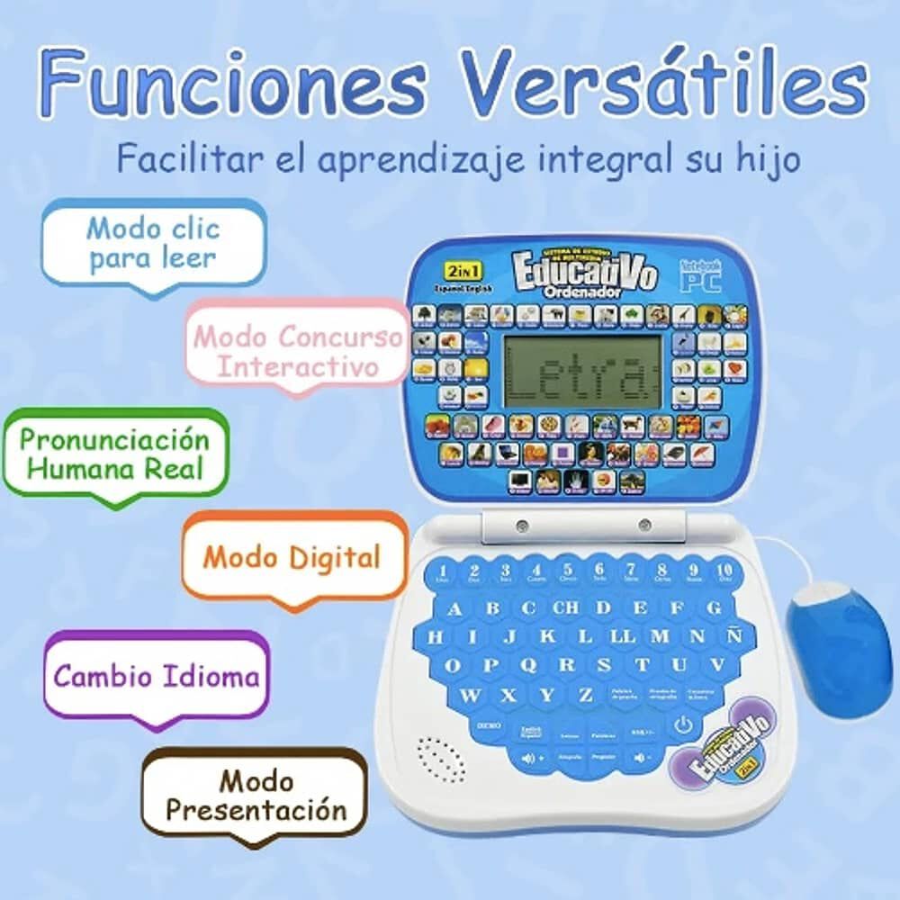 Computador Did&aacute;ctico Interactivo Para Ni&ntilde;os Espa&ntilde;ol-ingles Azul image number 2.0