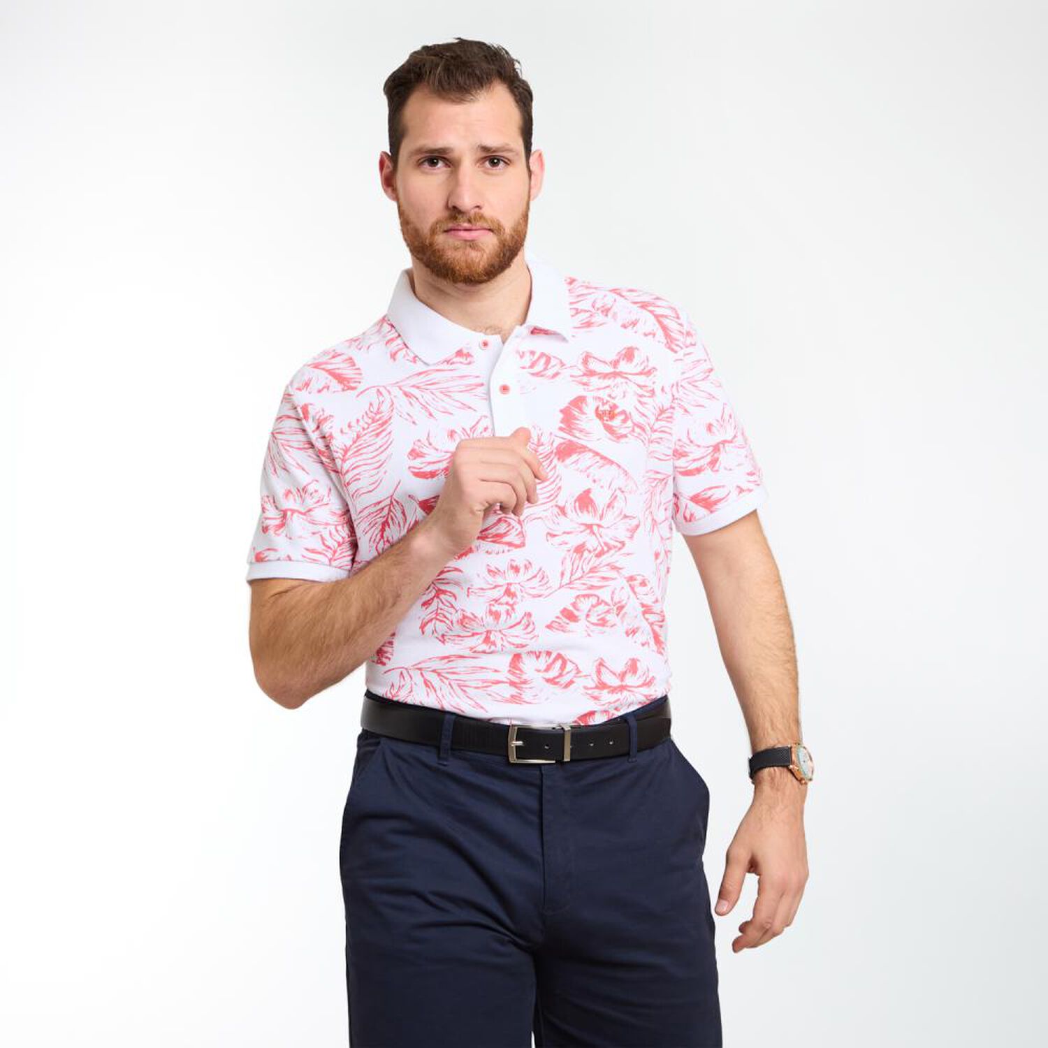 Polera Estampada Manga Corta Cuello Piqu&eacute; Hombre Peroe image number 0.0