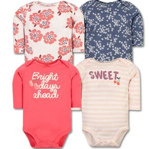 Pack 4 Bodys Niña Manga Larga Tedmimak 100% Algodón Floral Baby Pack 4 Bodys Niña Manga Larga Tedmimak 100% Algodón Floral Baby