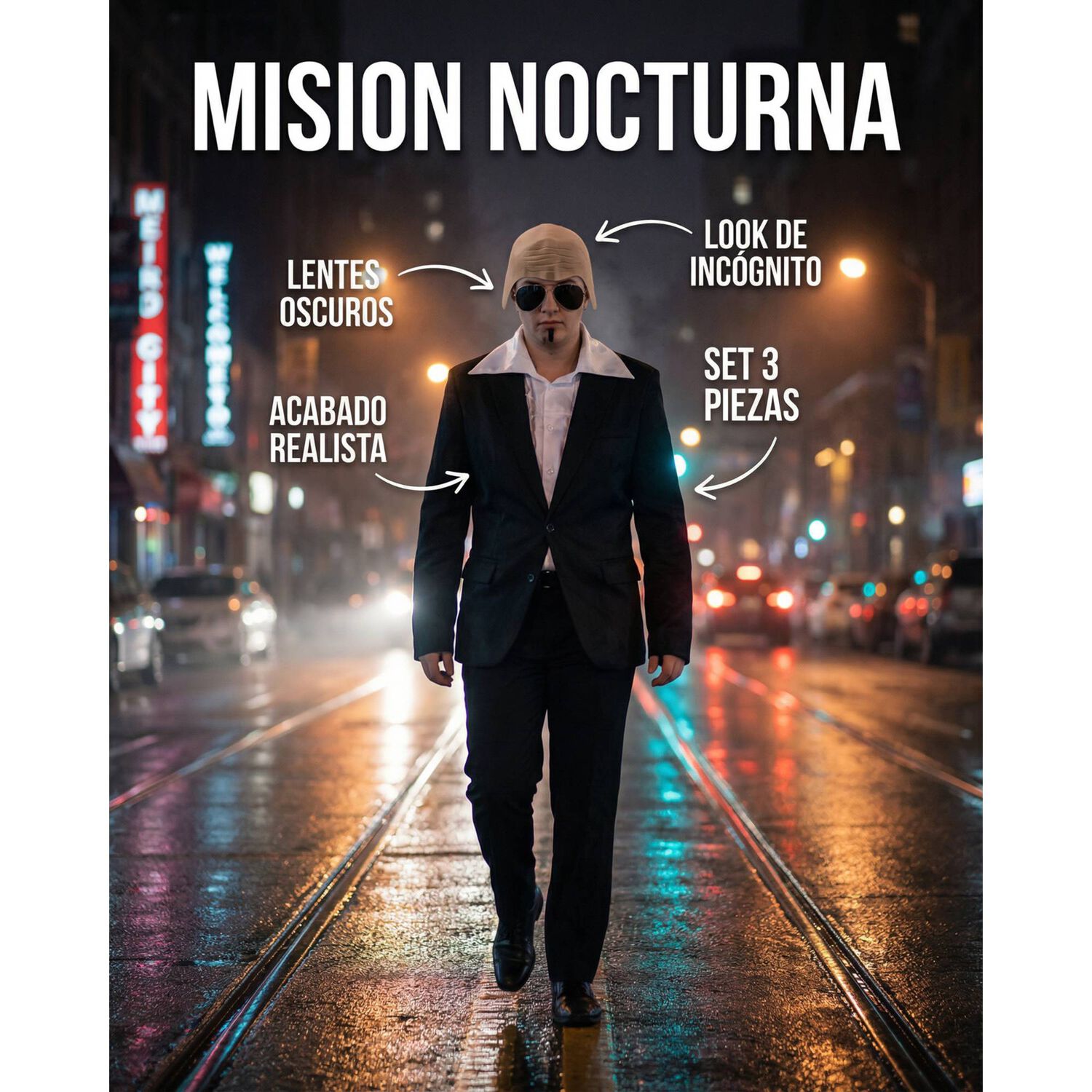 Kit Disfraz Calvo Con Lentes Aviador Y Barba Postiza Cosplay image number 9.0