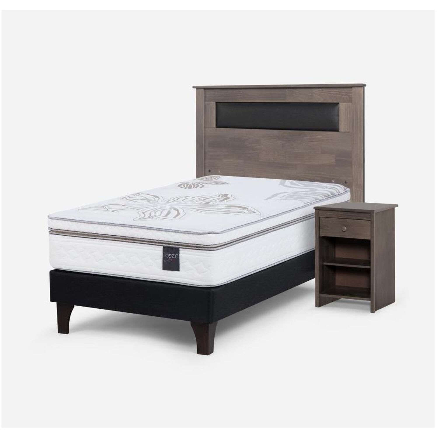 Cama Europea Rosen Art 4 / 1.5 Plazas / Base Normal  + Set Maderas Ferrara Gris image number 1.0