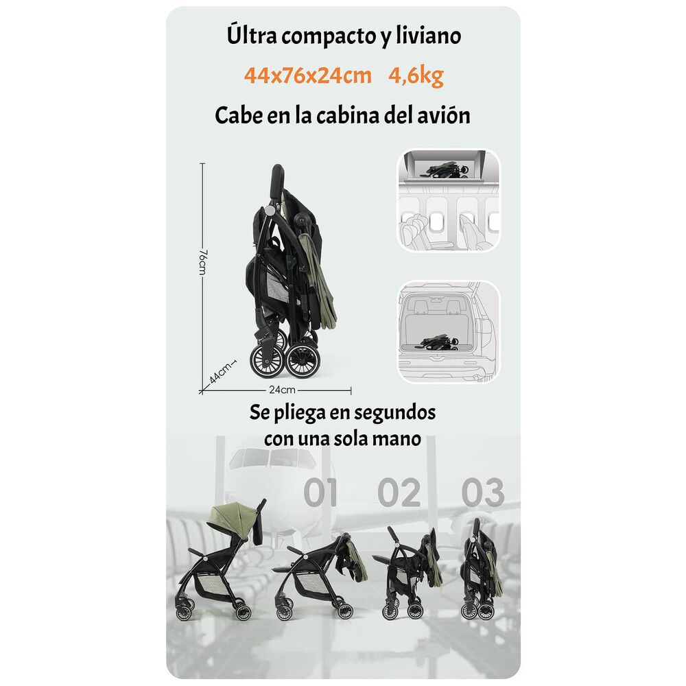 Coche De Paseo &Uacute;ltra Compacto Liviano Viena Gris Lubabycas image number 7.0