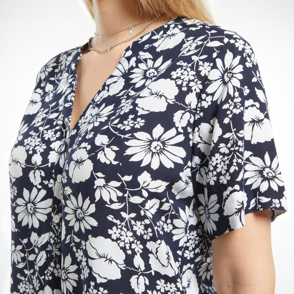 Blusa Full Print Flores Manga Corta Cuello Mao Mujer Geeps image number 4.0